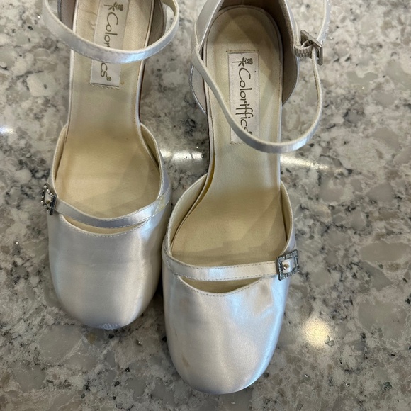 Halloween Costume white satin Wedding Bride Shoes sz 8-1/2 W size 8.5 W - Picture 5 of 14